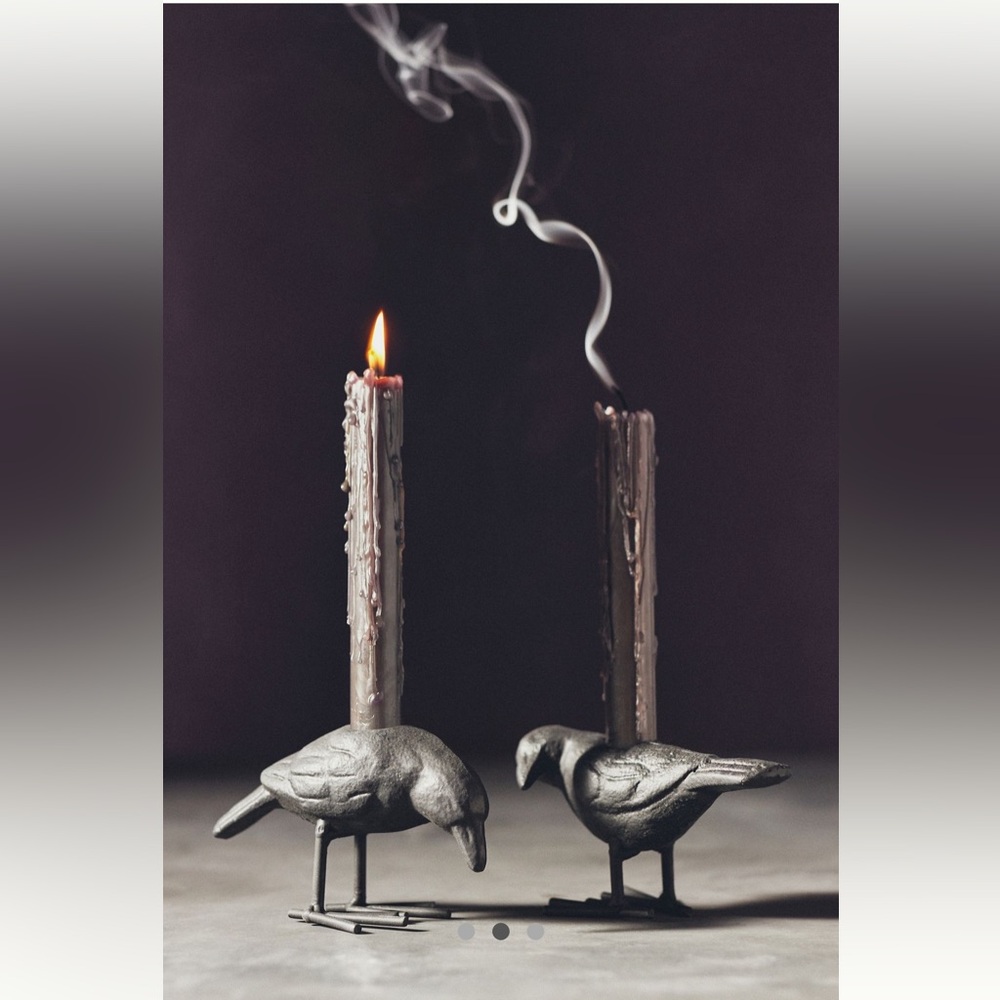 NWT Anthropologie Blackbird Taper Candlestick Holder in black.